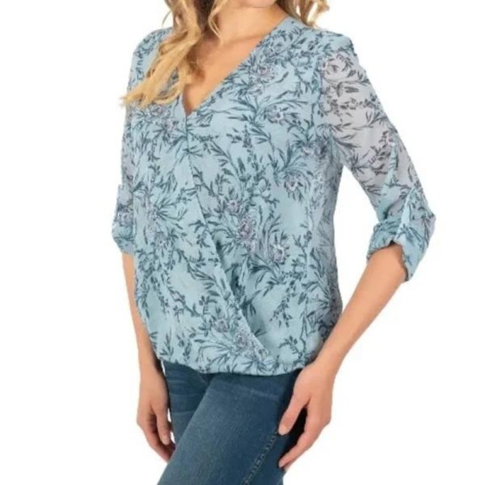 KUT from the Kloth Floral‎ Print Blouse Long Sleeve Blue Size M